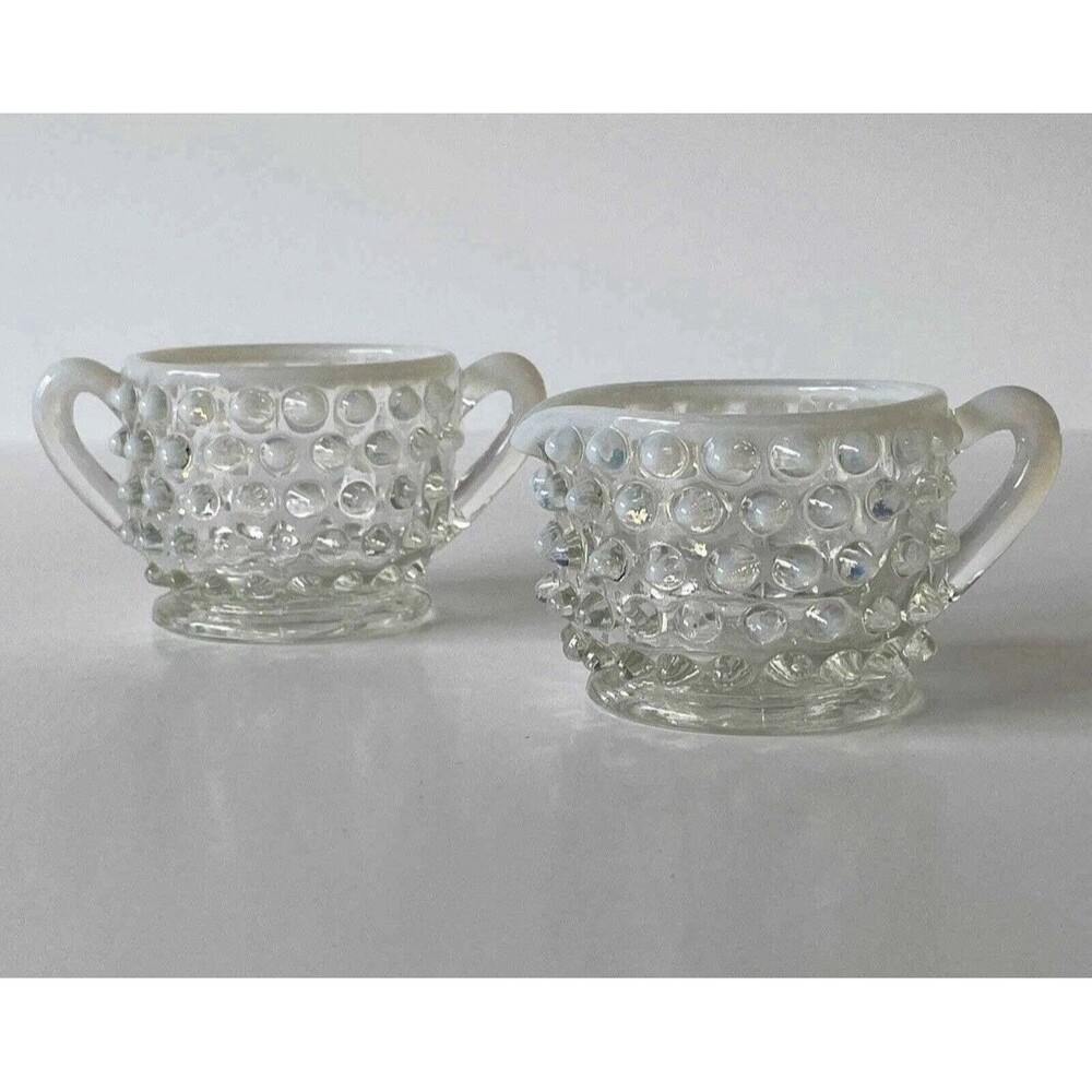 Vintage Fenton Hobnail Opalescent Glass Cream & Sugar